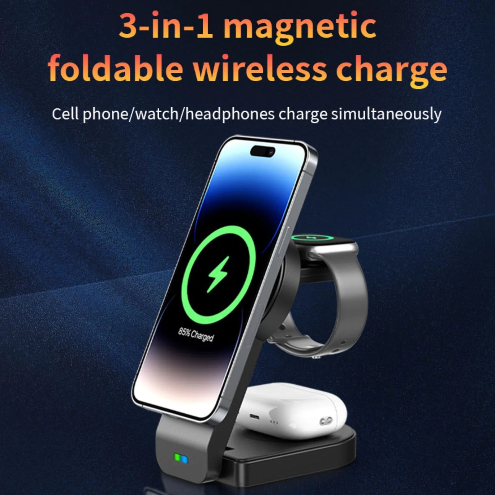 3-In-1 Docking Station with USB Type-C Cable for Iphone & Apple Watch, Black