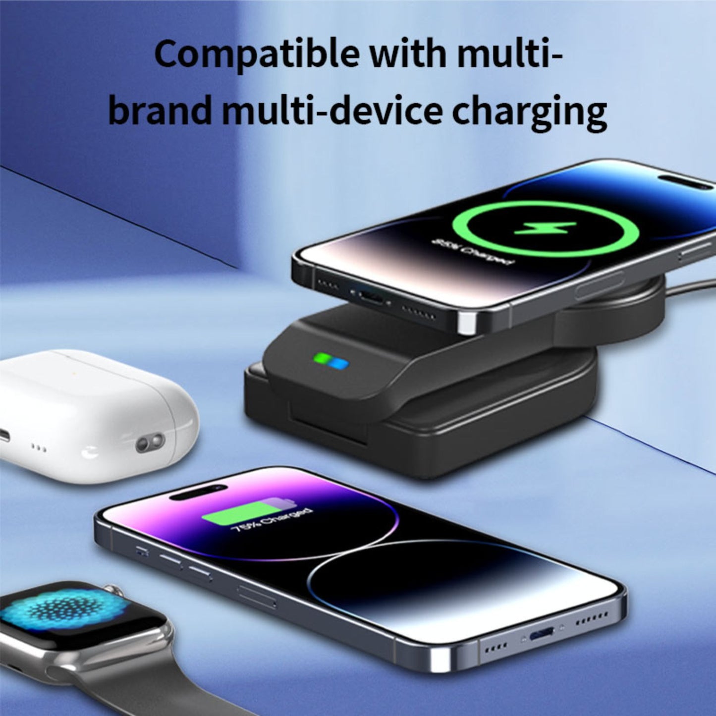 3-In-1 Docking Station with USB Type-C Cable for Iphone & Apple Watch, Black