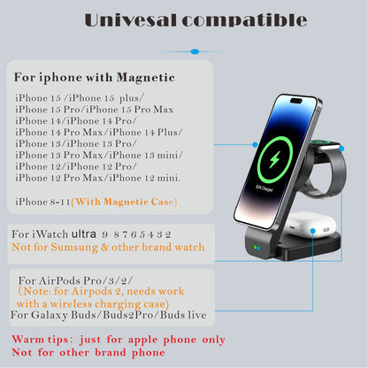 3-In-1 Docking Station with USB Type-C Cable for Iphone & Apple Watch, Black